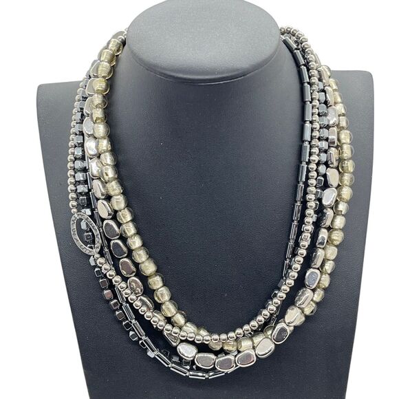 Silpada Necklace 925 Silver "Hailstone" Foil Glass Hematite 5 strands N1936 117g - Picture 1 of 16